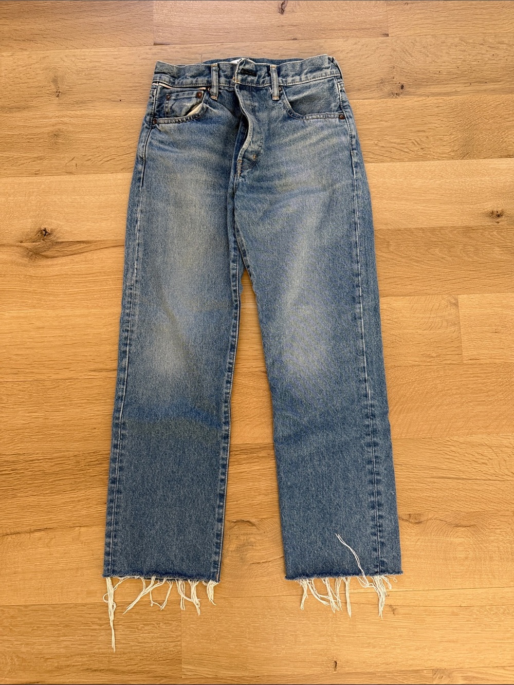 Moussy Women’s Blue Straight Jeans with Raw Hem